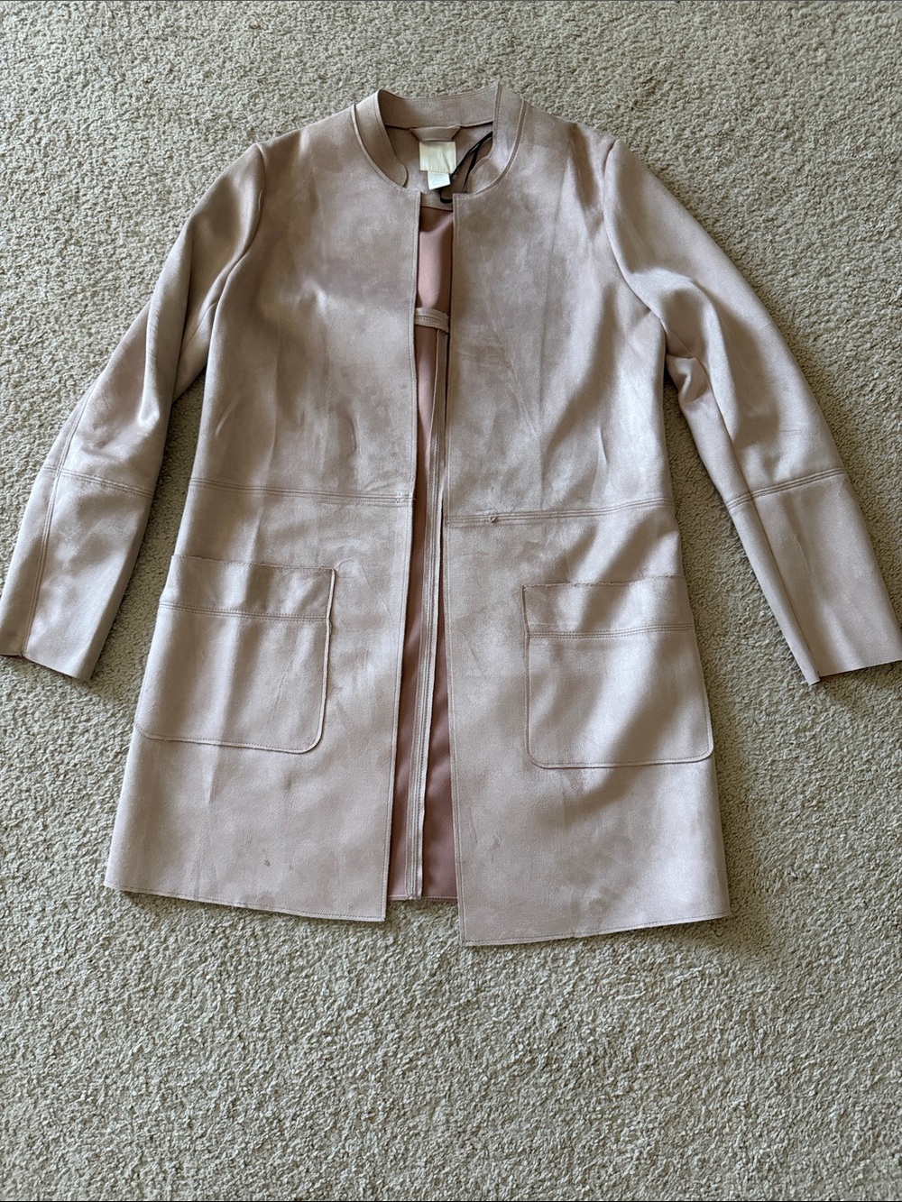 H&M Pale Blush Pink Collarless Trench Coat